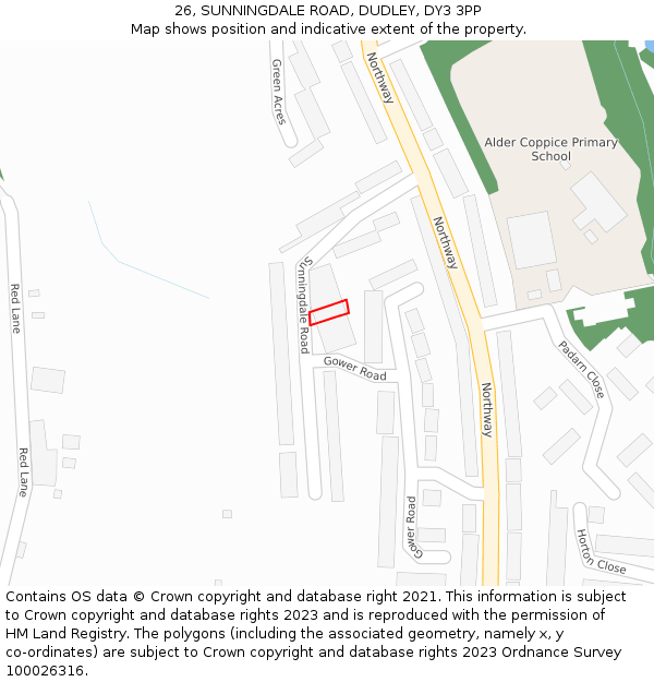 26, SUNNINGDALE ROAD, DUDLEY, DY3 3PP: Location map and indicative extent of plot