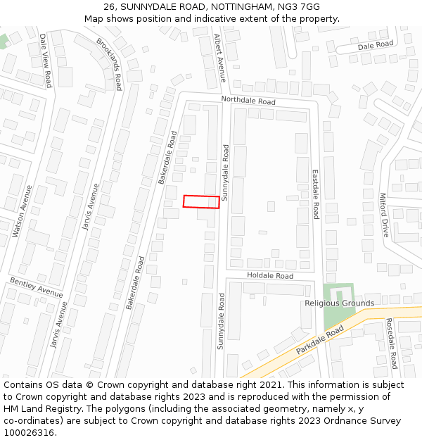 26, SUNNYDALE ROAD, NOTTINGHAM, NG3 7GG: Location map and indicative extent of plot