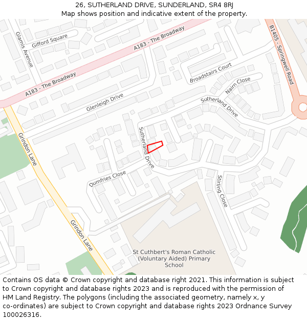 26, SUTHERLAND DRIVE, SUNDERLAND, SR4 8RJ: Location map and indicative extent of plot