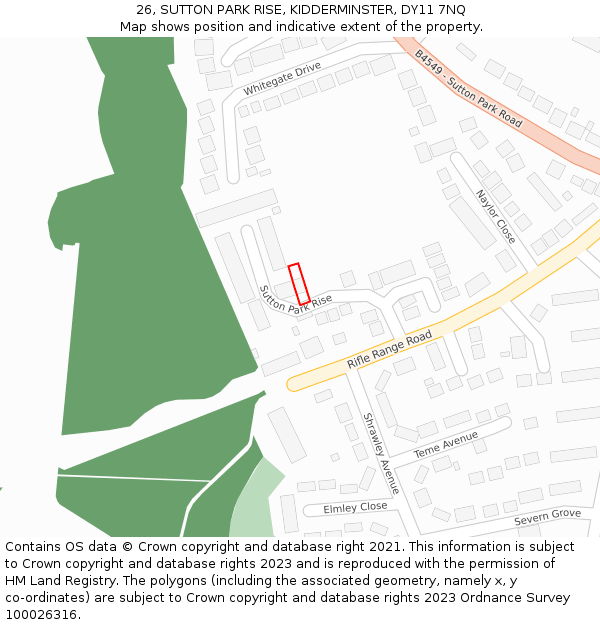 26, SUTTON PARK RISE, KIDDERMINSTER, DY11 7NQ: Location map and indicative extent of plot