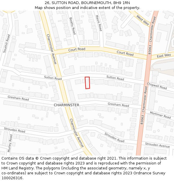 26, SUTTON ROAD, BOURNEMOUTH, BH9 1RN: Location map and indicative extent of plot