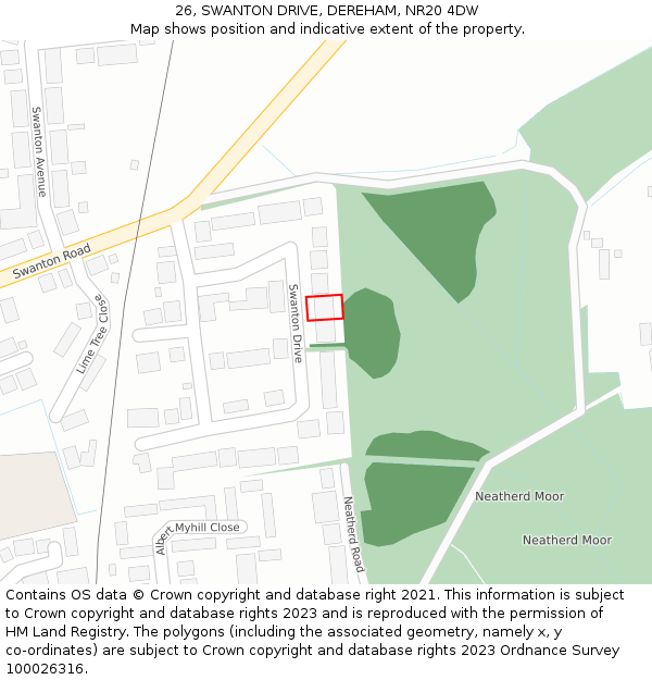 26, SWANTON DRIVE, DEREHAM, NR20 4DW: Location map and indicative extent of plot