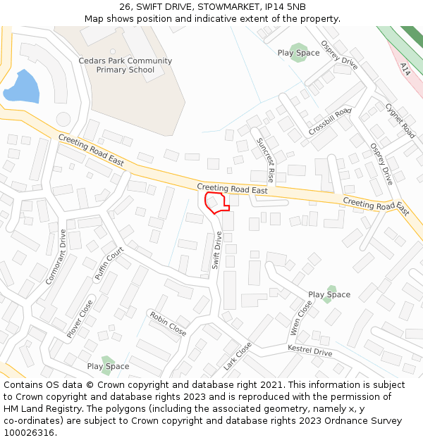 26, SWIFT DRIVE, STOWMARKET, IP14 5NB: Location map and indicative extent of plot