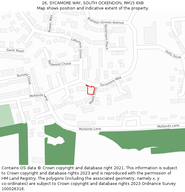 26, SYCAMORE WAY, SOUTH OCKENDON, RM15 6XB: Location map and indicative extent of plot