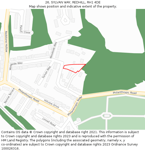 26, SYLVAN WAY, REDHILL, RH1 4DE: Location map and indicative extent of plot