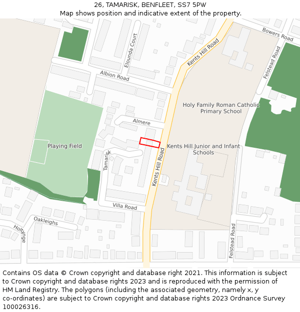 26, TAMARISK, BENFLEET, SS7 5PW: Location map and indicative extent of plot