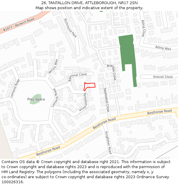 26, TANTALLON DRIVE, ATTLEBOROUGH, NR17 2SN: Location map and indicative extent of plot