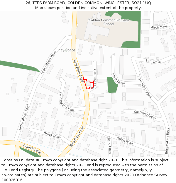 26, TEES FARM ROAD, COLDEN COMMON, WINCHESTER, SO21 1UQ: Location map and indicative extent of plot
