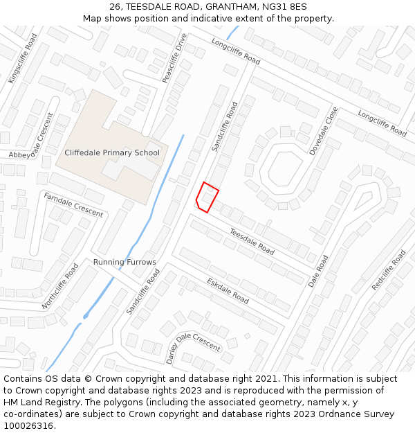 26, TEESDALE ROAD, GRANTHAM, NG31 8ES: Location map and indicative extent of plot