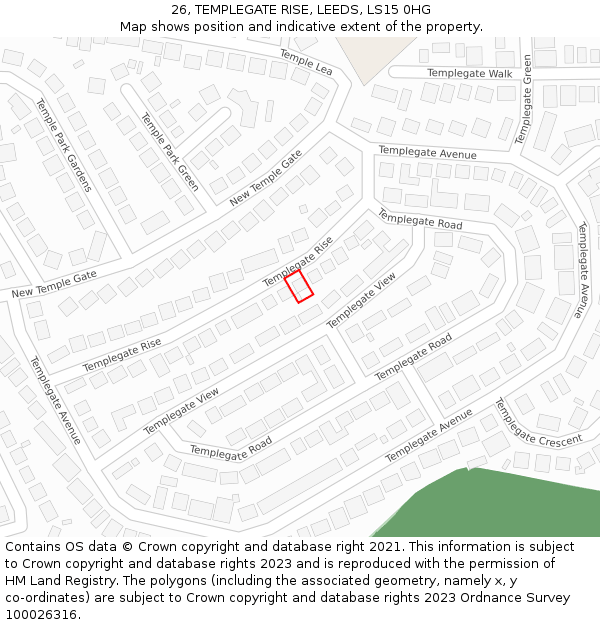 26, TEMPLEGATE RISE, LEEDS, LS15 0HG: Location map and indicative extent of plot