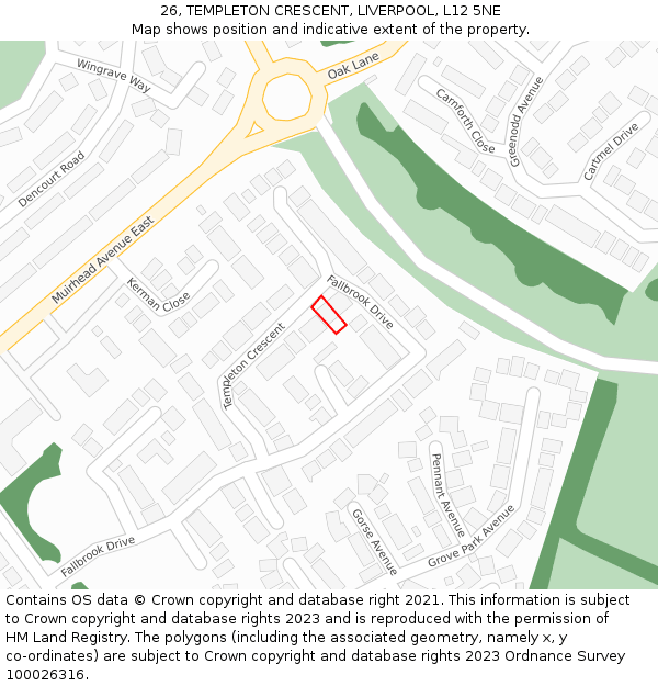 26, TEMPLETON CRESCENT, LIVERPOOL, L12 5NE: Location map and indicative extent of plot