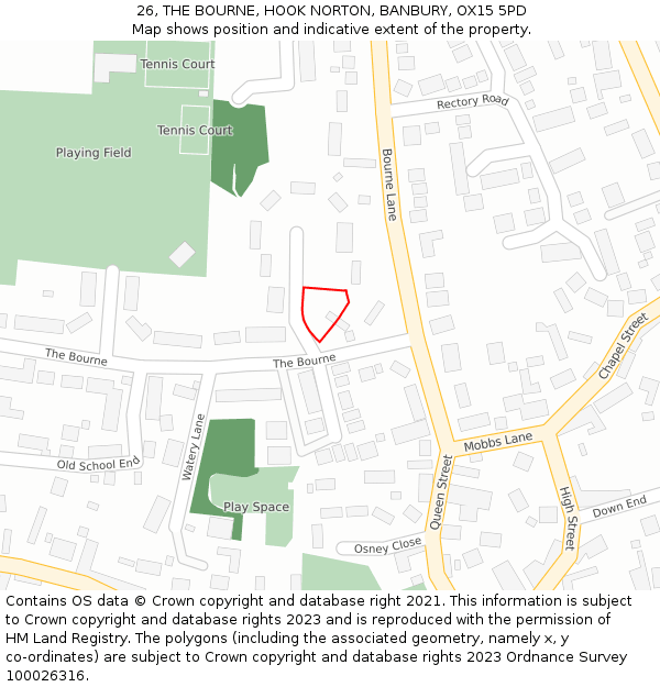 26, THE BOURNE, HOOK NORTON, BANBURY, OX15 5PD: Location map and indicative extent of plot