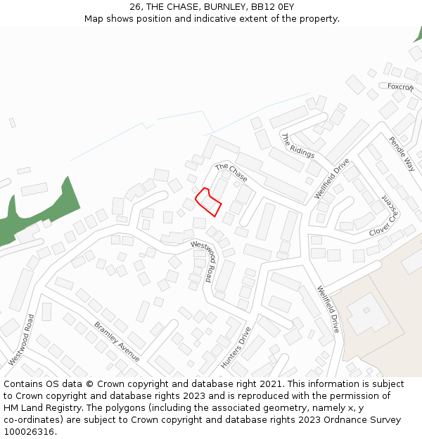 26, THE CHASE, BURNLEY, BB12 0EY: Location map and indicative extent of plot