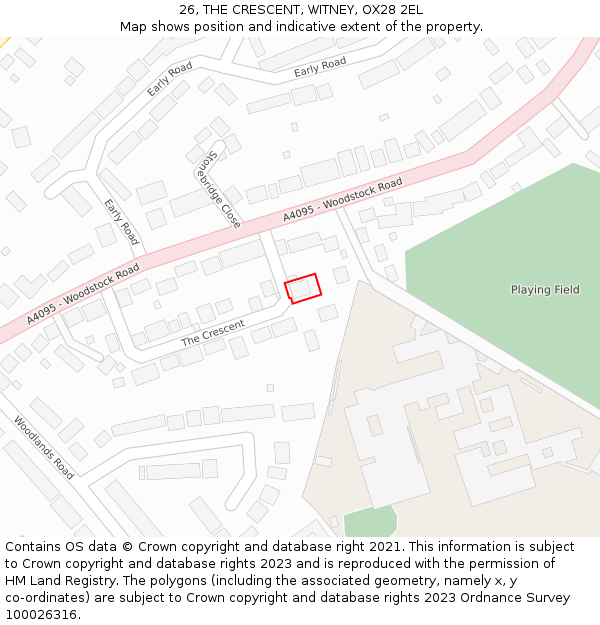 26, THE CRESCENT, WITNEY, OX28 2EL: Location map and indicative extent of plot