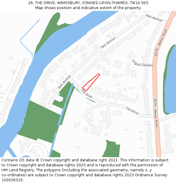 26, THE DRIVE, WRAYSBURY, STAINES-UPON-THAMES, TW19 5ES: Location map and indicative extent of plot