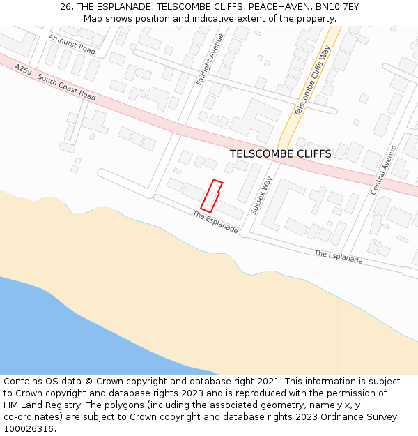 26, THE ESPLANADE, TELSCOMBE CLIFFS, PEACEHAVEN, BN10 7EY: Location map and indicative extent of plot