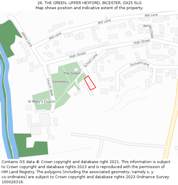 26, THE GREEN, UPPER HEYFORD, BICESTER, OX25 5LG: Location map and indicative extent of plot