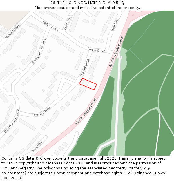 26, THE HOLDINGS, HATFIELD, AL9 5HQ: Location map and indicative extent of plot