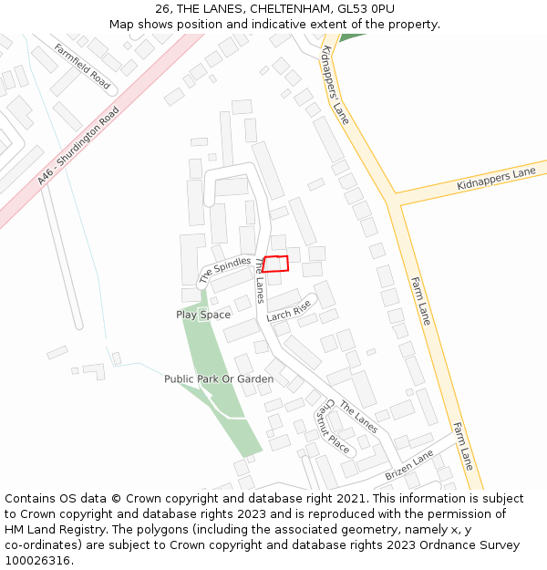 26, THE LANES, CHELTENHAM, GL53 0PU: Location map and indicative extent of plot