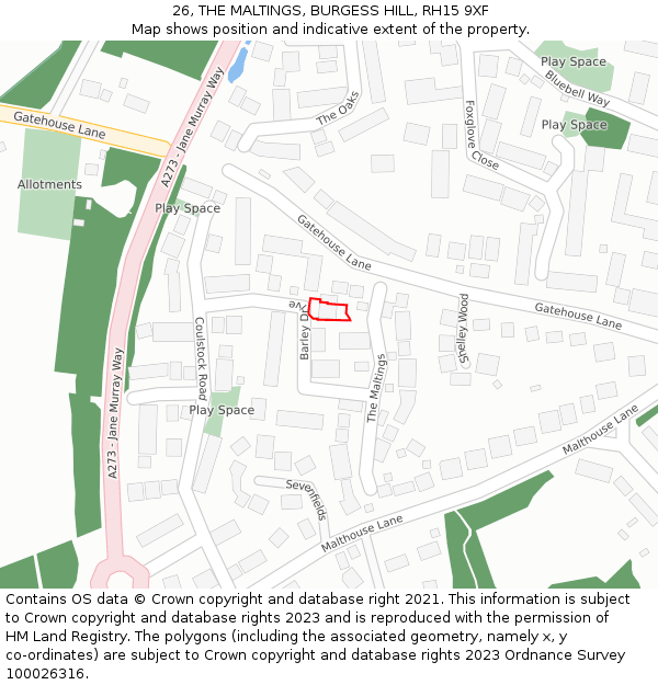 26, THE MALTINGS, BURGESS HILL, RH15 9XF: Location map and indicative extent of plot