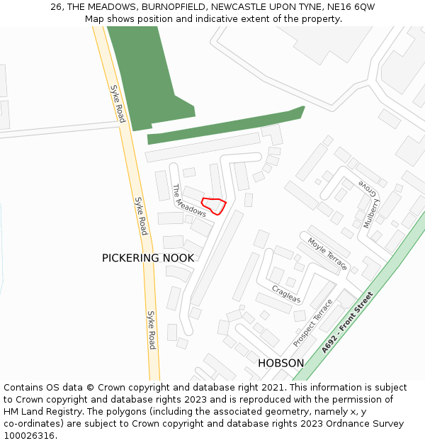 26, THE MEADOWS, BURNOPFIELD, NEWCASTLE UPON TYNE, NE16 6QW: Location map and indicative extent of plot