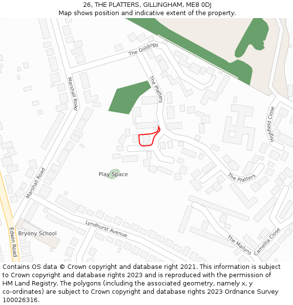 26, THE PLATTERS, GILLINGHAM, ME8 0DJ: Location map and indicative extent of plot