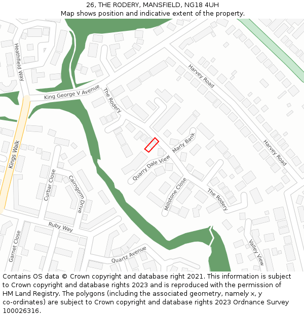 26, THE RODERY, MANSFIELD, NG18 4UH: Location map and indicative extent of plot