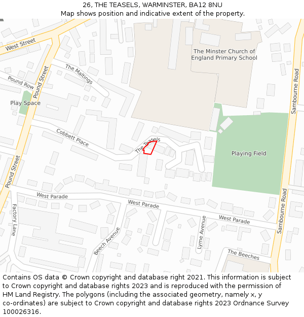 26, THE TEASELS, WARMINSTER, BA12 8NU: Location map and indicative extent of plot