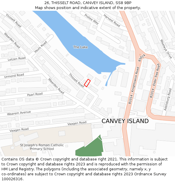 26, THISSELT ROAD, CANVEY ISLAND, SS8 9BP: Location map and indicative extent of plot