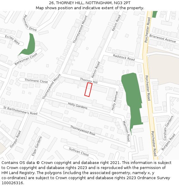 26, THORNEY HILL, NOTTINGHAM, NG3 2PT: Location map and indicative extent of plot