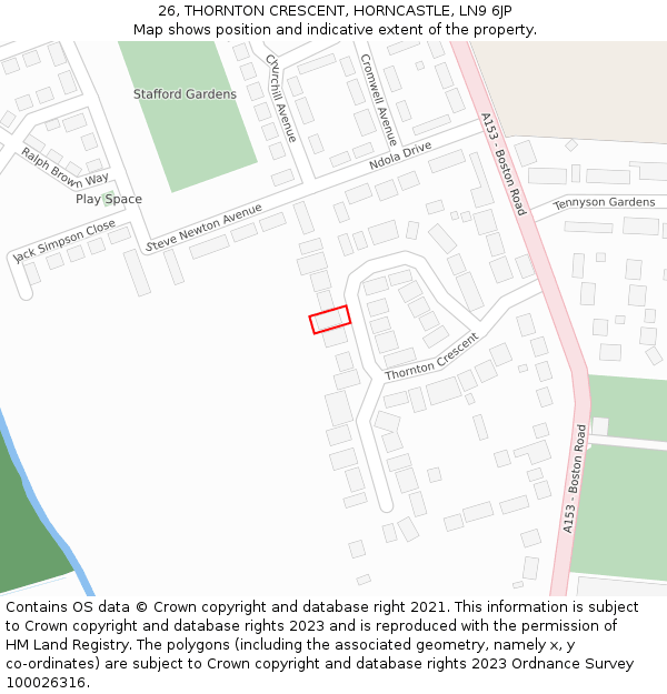 26, THORNTON CRESCENT, HORNCASTLE, LN9 6JP: Location map and indicative extent of plot
