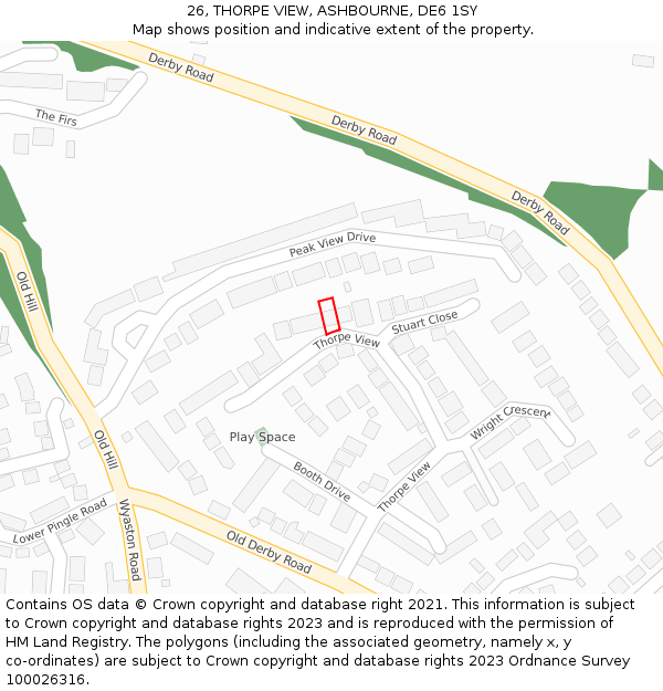 26, THORPE VIEW, ASHBOURNE, DE6 1SY: Location map and indicative extent of plot