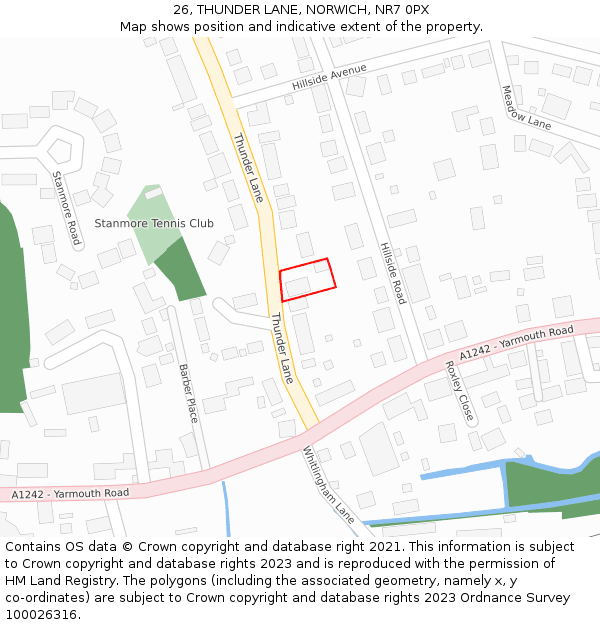 26, THUNDER LANE, NORWICH, NR7 0PX: Location map and indicative extent of plot