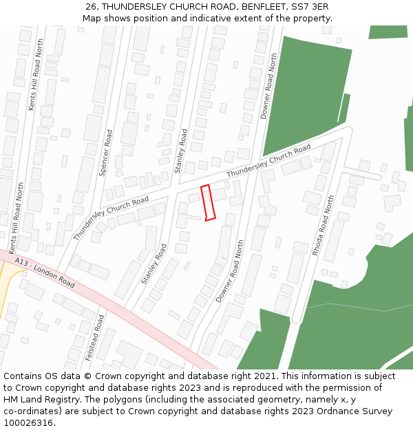 26, THUNDERSLEY CHURCH ROAD, BENFLEET, SS7 3ER: Location map and indicative extent of plot