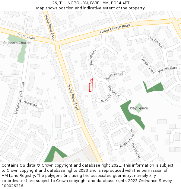 26, TILLINGBOURN, FAREHAM, PO14 4PT: Location map and indicative extent of plot