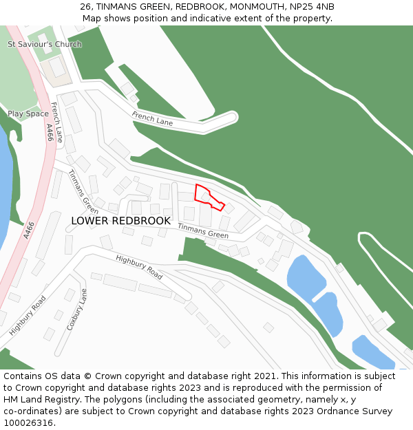 26, TINMANS GREEN, REDBROOK, MONMOUTH, NP25 4NB: Location map and indicative extent of plot