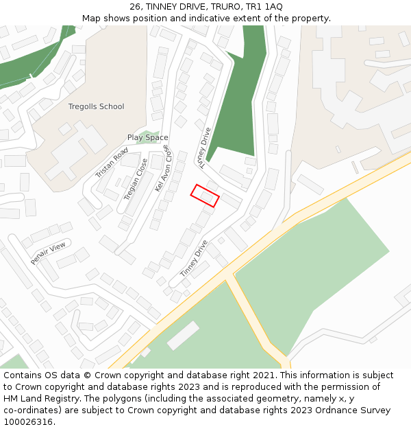 26, TINNEY DRIVE, TRURO, TR1 1AQ: Location map and indicative extent of plot