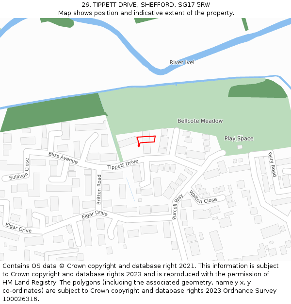 26, TIPPETT DRIVE, SHEFFORD, SG17 5RW: Location map and indicative extent of plot