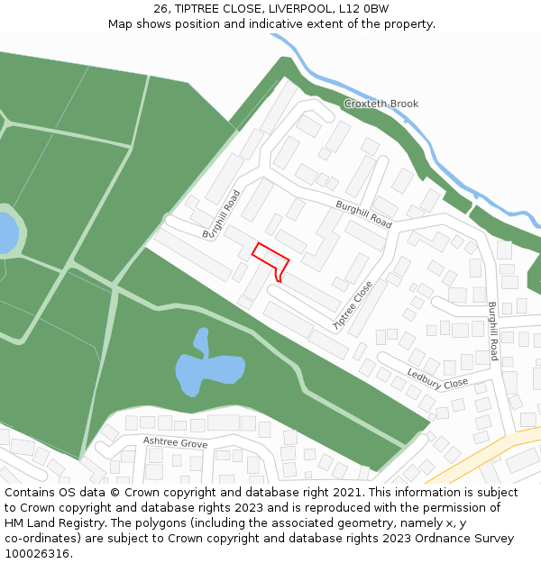 26, TIPTREE CLOSE, LIVERPOOL, L12 0BW: Location map and indicative extent of plot