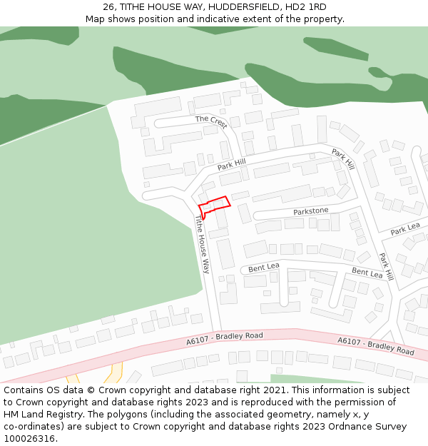 26, TITHE HOUSE WAY, HUDDERSFIELD, HD2 1RD: Location map and indicative extent of plot