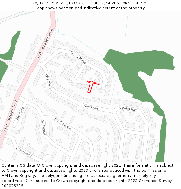 26, TOLSEY MEAD, BOROUGH GREEN, SEVENOAKS, TN15 8EJ: Location map and indicative extent of plot