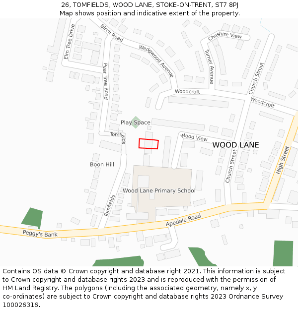 26, TOMFIELDS, WOOD LANE, STOKE-ON-TRENT, ST7 8PJ: Location map and indicative extent of plot