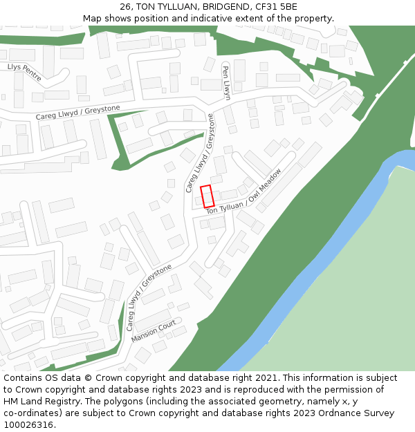 26, TON TYLLUAN, BRIDGEND, CF31 5BE: Location map and indicative extent of plot