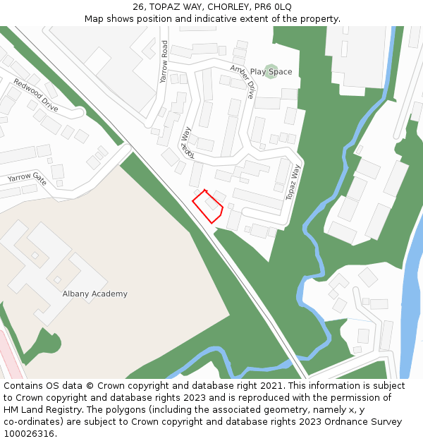 26, TOPAZ WAY, CHORLEY, PR6 0LQ: Location map and indicative extent of plot