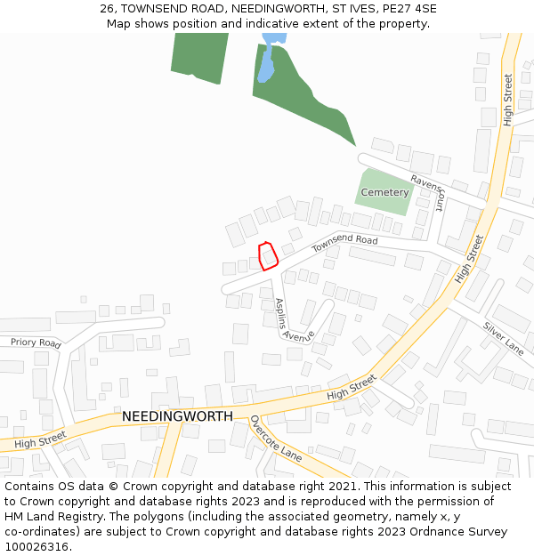 26, TOWNSEND ROAD, NEEDINGWORTH, ST IVES, PE27 4SE: Location map and indicative extent of plot