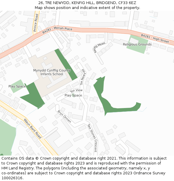 26, TRE NEWYDD, KENFIG HILL, BRIDGEND, CF33 6EZ: Location map and indicative extent of plot