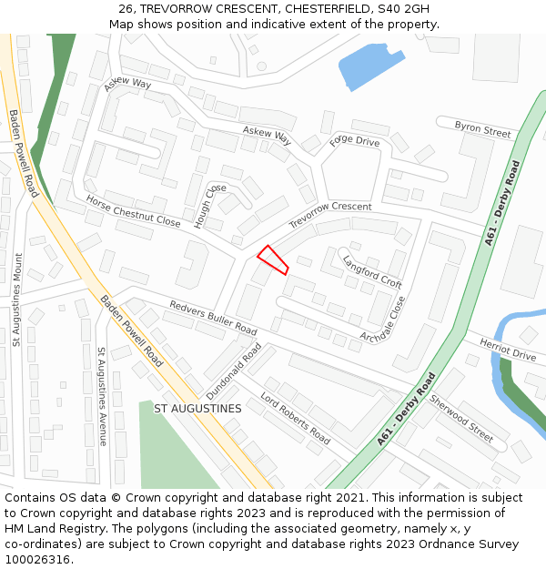 26, TREVORROW CRESCENT, CHESTERFIELD, S40 2GH: Location map and indicative extent of plot