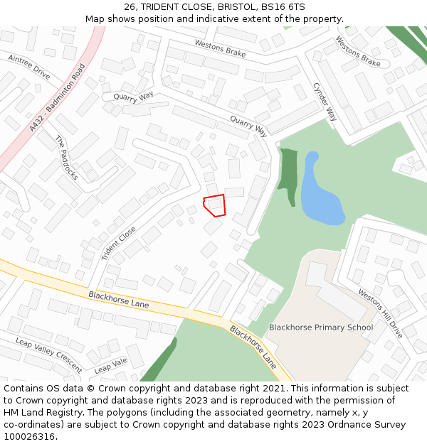 26, TRIDENT CLOSE, BRISTOL, BS16 6TS: Location map and indicative extent of plot