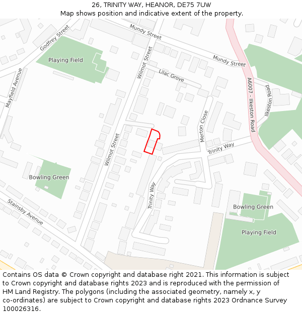 26, TRINITY WAY, HEANOR, DE75 7UW: Location map and indicative extent of plot