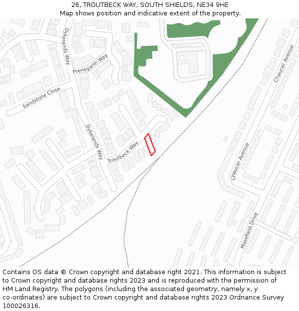 26, TROUTBECK WAY, SOUTH SHIELDS, NE34 9HE: Location map and indicative extent of plot